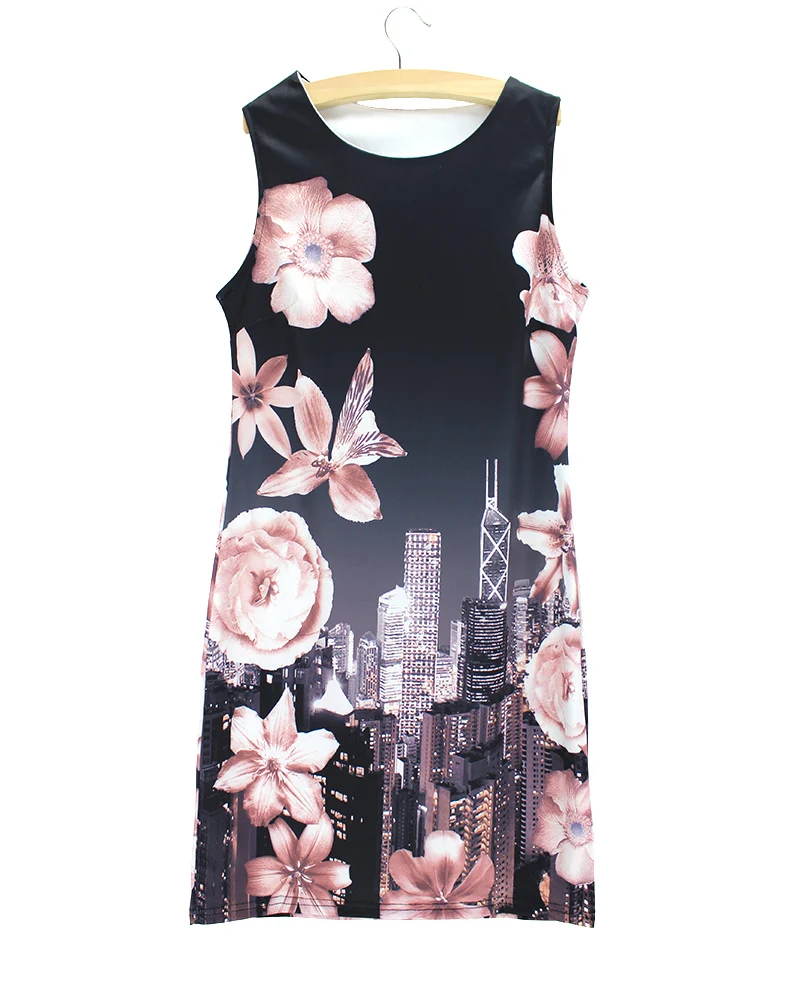 Синее платье без рукавов винтажное 2015 длиной до колена прямое летнее с о-вырезом