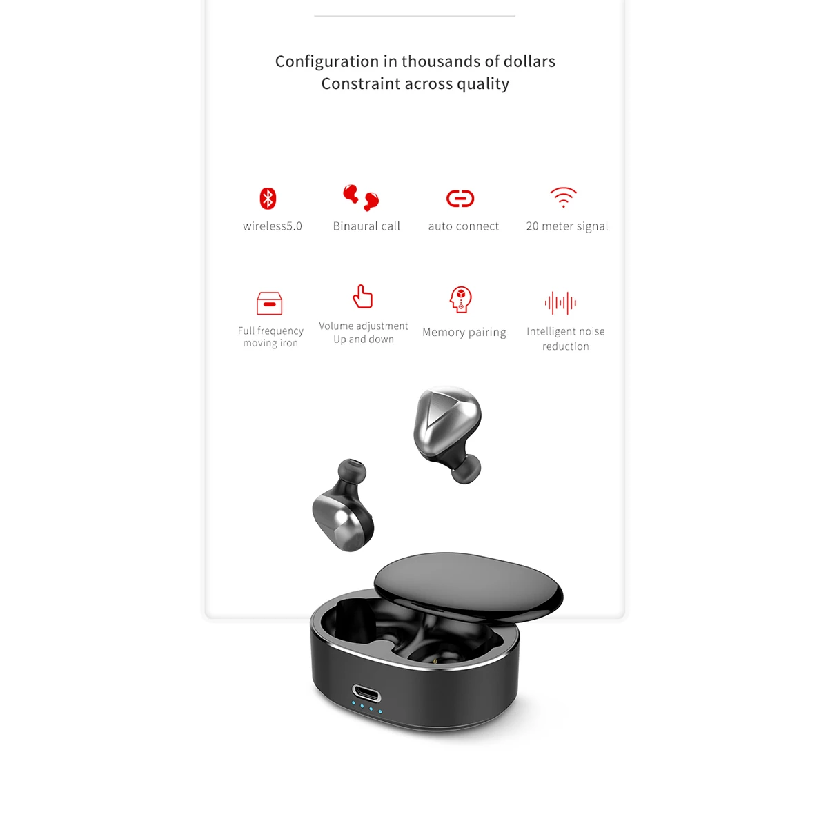 T50 наушники-вкладыши Tws True Беспроводной наушники хэндс-фри v5.0 Bluetooth наушники стерео наушники 6D Шум снижение гарнитуры с зарядным устройством