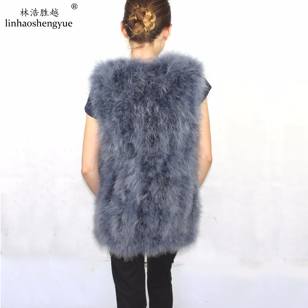 Linhaoshengyue  2016 Fashion Ostrich Hair Women Vest Winter Warm Freeshipping Hot Fashion Long 70CM