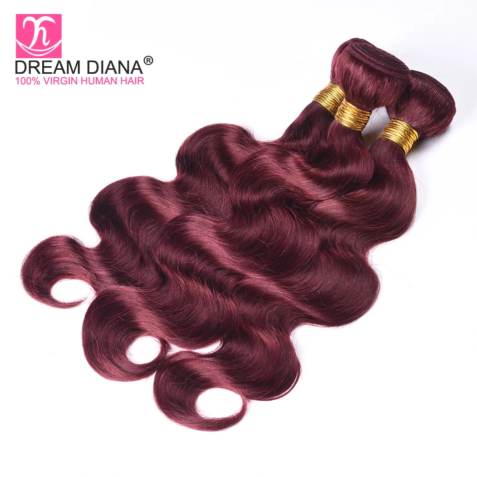 DreamDiana цвет 99j пучки волос средства ухода за кожей волна Красное вино ткань Remy