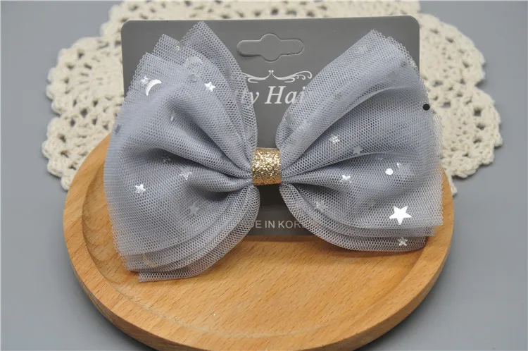 Newest 1 piece Star Big Mesh Lace Bows Accessories With Clip Boutique Bow Hairpins Hair Ornaments