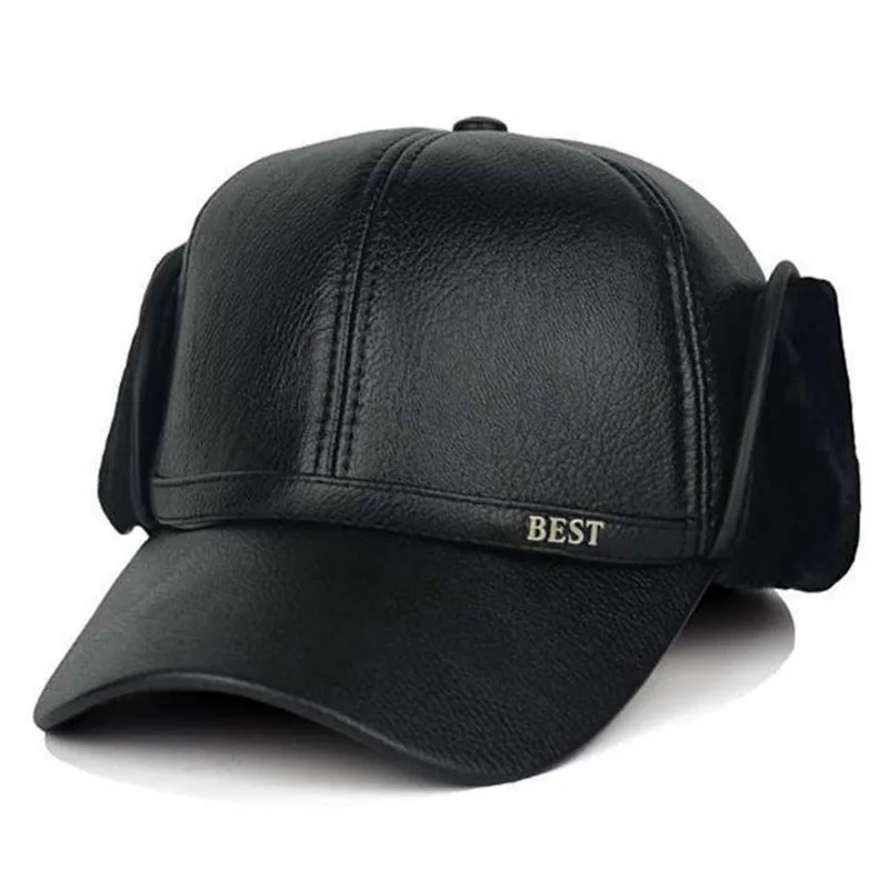 black fur 2 Doitbest, кожаные зимние меховые шапки, ветрозащитная Толстая теплая шапка с мехом внутри, подарок для папы, шапка-ушанка для пожилых мужчин, мужская Русская Шапка-ушанка - Цвет: black fur 2