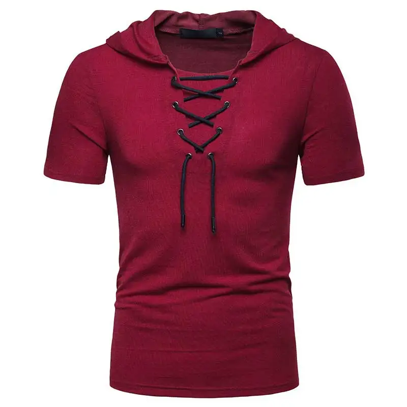 Мужская футболка с капюшоном Повседневная Однотонная коротким рукавом и