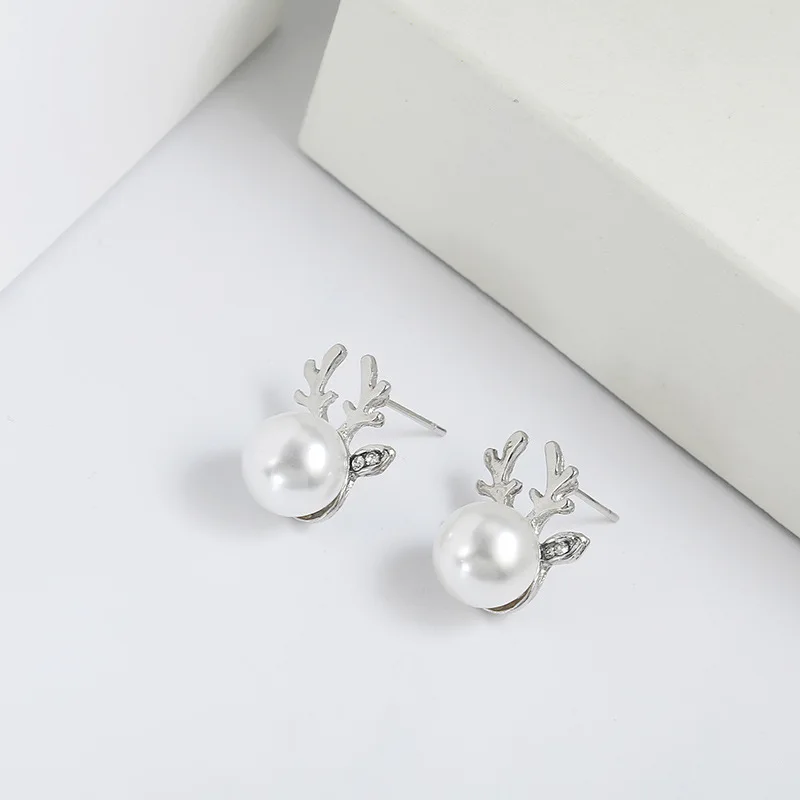 2019 новый имитация жемчуга со стразами рога Мода корейский стиль серьги гвоздики