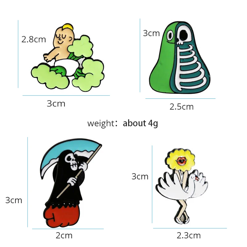 Забавные значки череп Дыня Броши для женщин и мужчин Гипербола булавки Grim Reaper Baby
