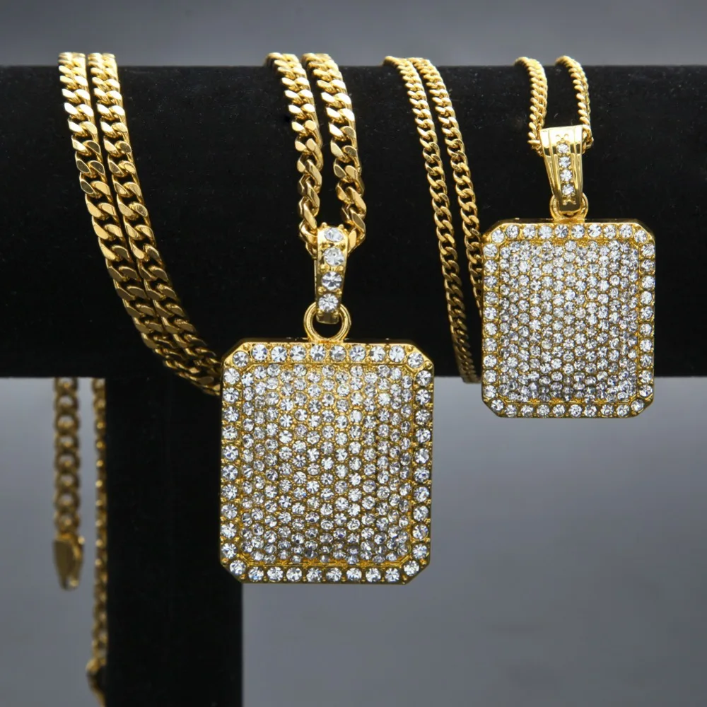 Полный Iced Out Rhinestone цвета: золотистый, серебристый квадратный собака армии Tag кулон теннис цепи хип-хоп Bling Цепочки и ожерелья Jewelry Цепочки и ожерелья s для мужской