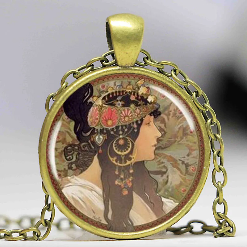 Альфонс ожерелье Mucha Винтаж художественный амулет муха византийский колье с