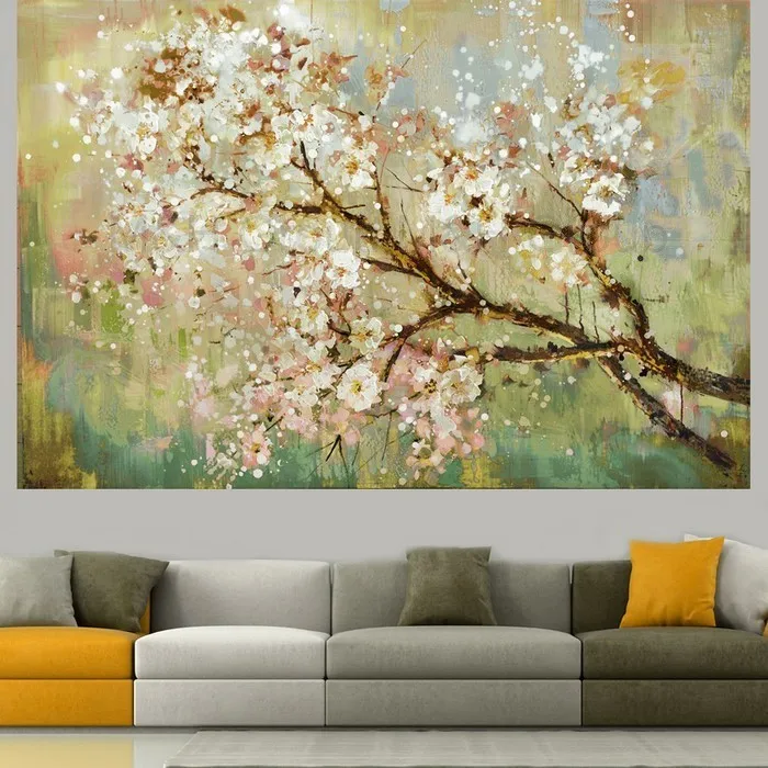 Modern Abstract Wall Painting for Office Home Decoration White Flower Oil Paintings on Canvas Hand Painted Art Picture | Дом и сад