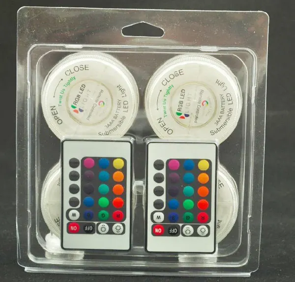 

Halloween Decoration free Shipping 1pack 4pcs Aa Battery Operated Rgb Led Base Light+ 2pcs Remote Control for Wedding Decoration