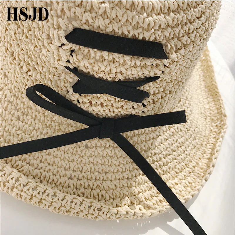 Женская соломенная шляпа ручной работы черная с широкими полями складная