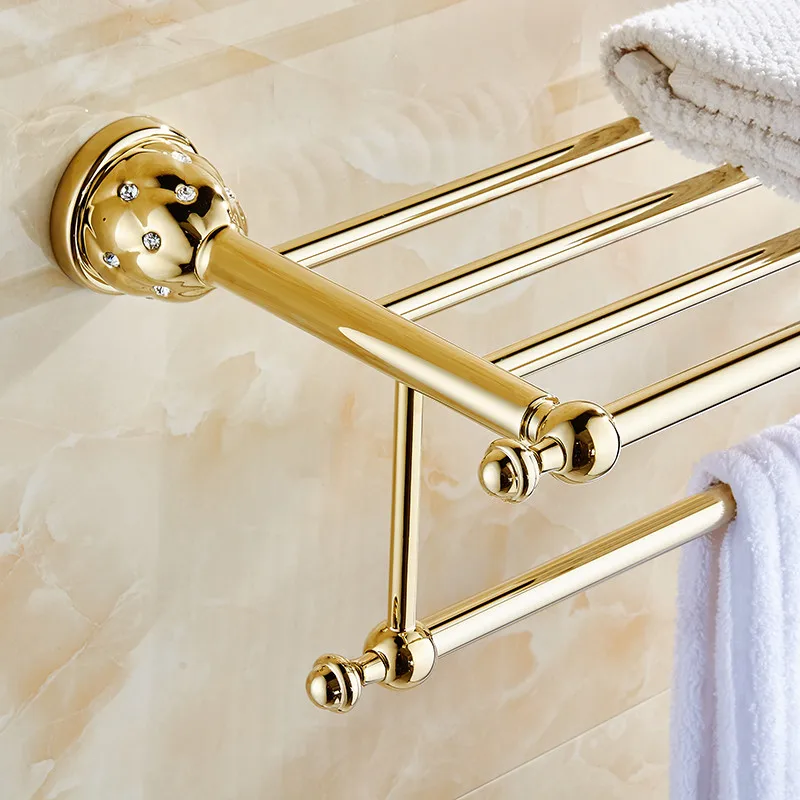 Ванная комната полки 2 уровня твердая латунь золотой Полотенца стеллажи для