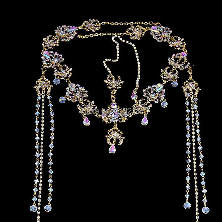 Бохо Роскошные Красные/белые/золотые кисточки Хрустальный лоб Свадебная оптовая