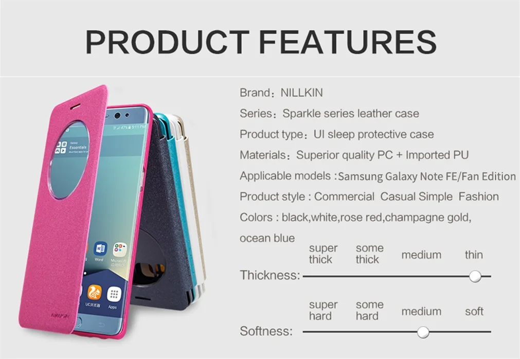 Для samsung Galaxy Note FE(Fan Edition) чехол Nillkin Sparkle супер тонкий PU кожаный флип-чехол для samsung Note FE Smart Wake Up
