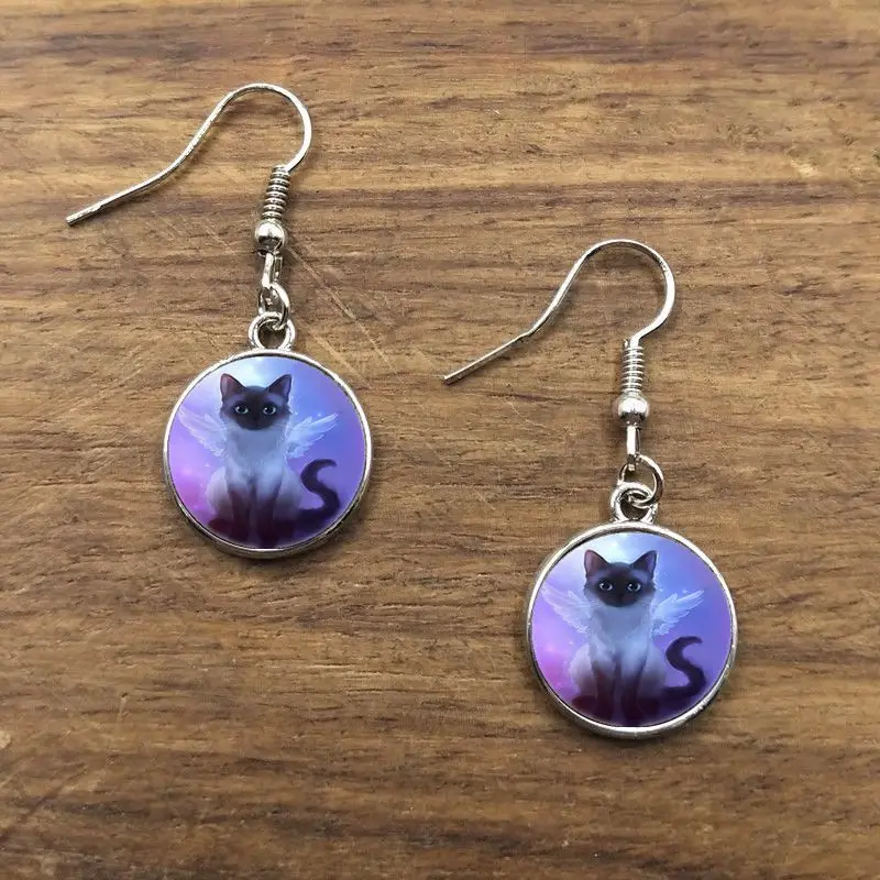 Новые серьги подвески с изображением кота художественные стеклянные кабошоном