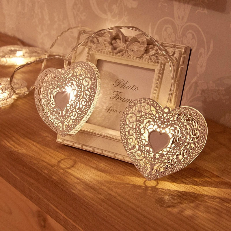 20 светодиодов Праздничные огни 2 метра белые Metel Heart fairy светодиодные гирлянды на