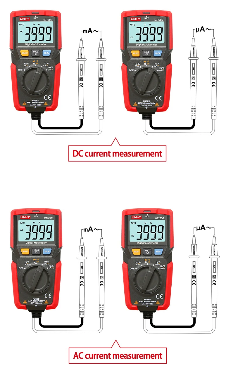 UNI-T UT125C цифровой карманный мультиметр DMM Электрический измеритель NCV тест AC DC напряжение тока резистор конденсатор Тест er Multimetro