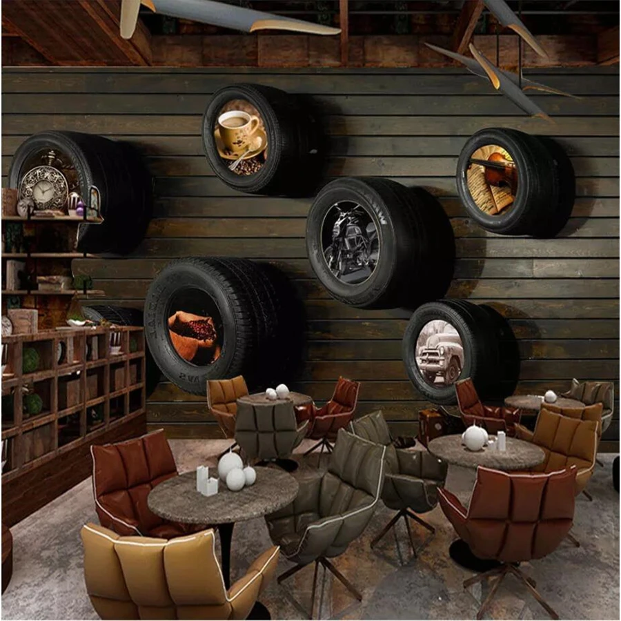 3d обои стерео фотообои ностальгические автомобильные шины ТВ фон стена гостиная