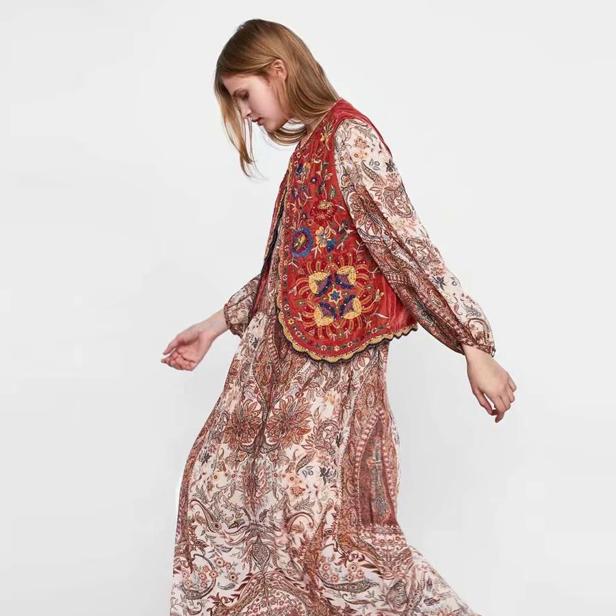 Женская бархатная куртка TEELYNN Boho осенняя Верхняя одежда без рукавов с цветочными
