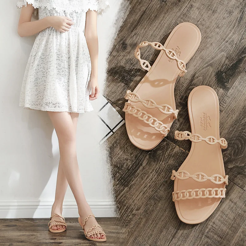 2019 модные Элитный бренд дизайнеры свинья цепь на нос Для женщин Шлёпанцы плоской