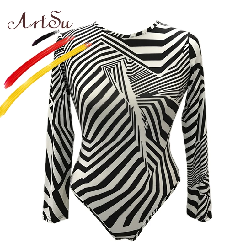 ArtSu винтажный цветочный женский боди комбинезон 2017 Осень Зима длинный рукав