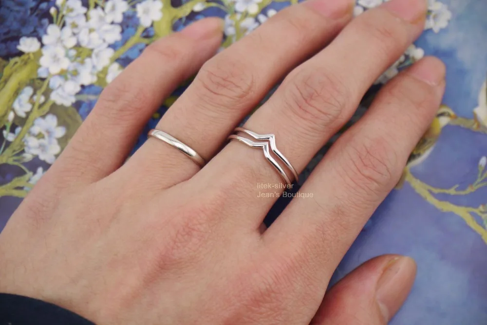 S92 Solid Sterling SIL Simple Double Layer Chevron V Stacking Adjuatable Ring A3598 | Rings