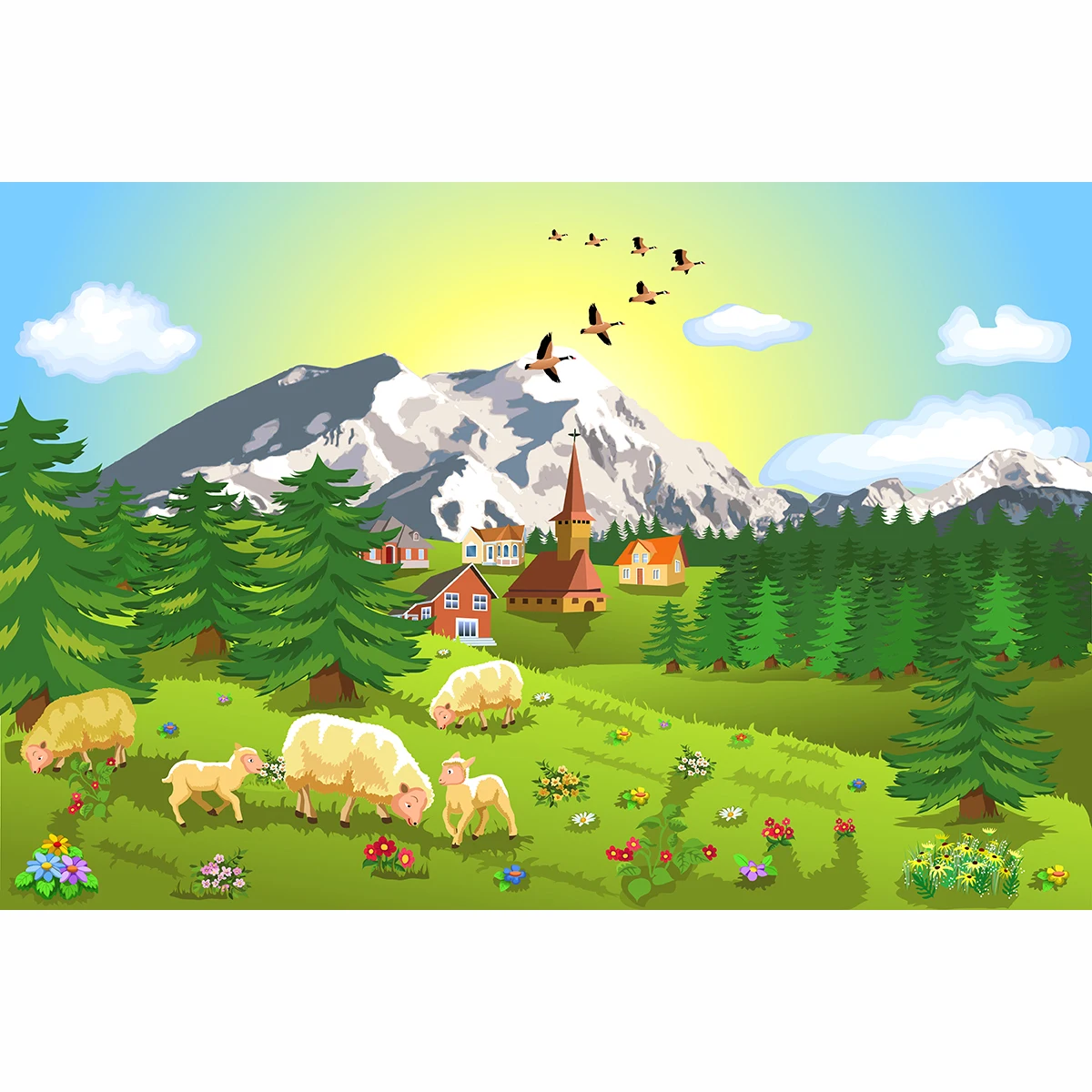 Allenjoy photography backdrop rustic mountain landscape coloful countryside animals farm new background photocall photo printed |