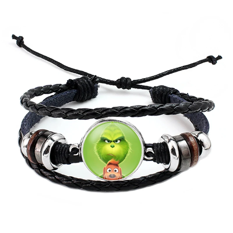 Стеклянный браслет с подвеской Grinch бижутерия кожаный для мальчиков кабошон