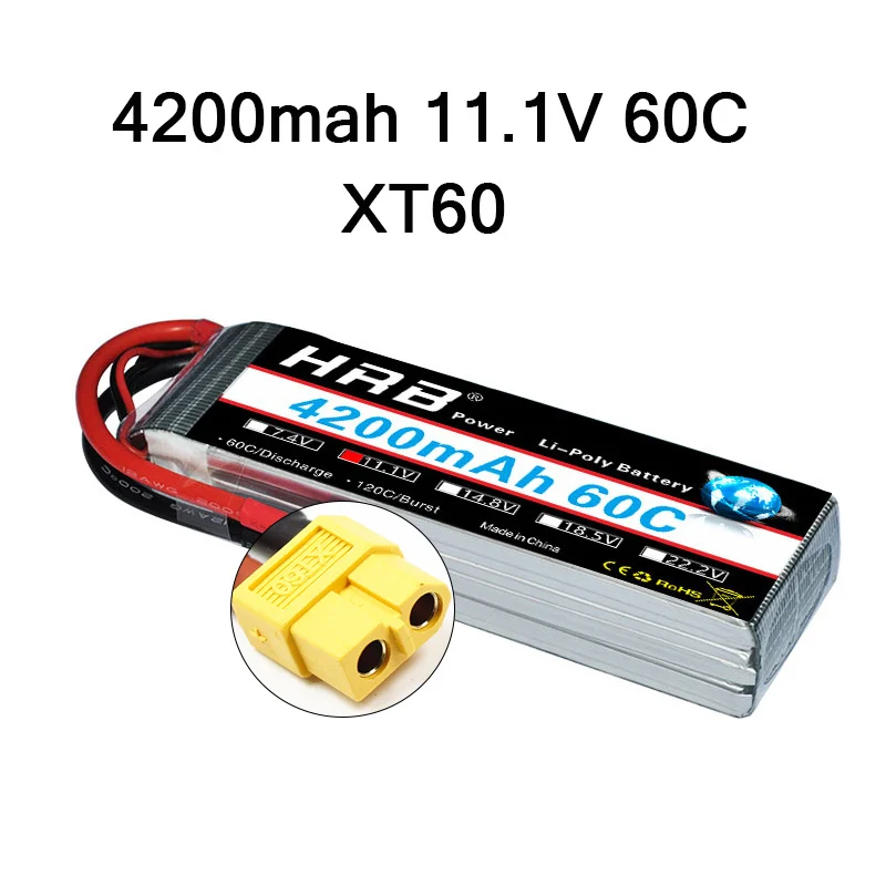 3S 4200mah 60C XT60 HRB 3S 11,1 V Lipo 1100mah 1200mah 1300mah 1500mah 2200mah 2600mah 3000mah 3300mah 3600mah 4200mah Для RC автомобиля FPV лодки - Color: 3S 4200mah 60C XT60