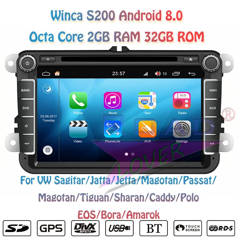 Автомобильный DVD плеер Winca S200 Android 8 0 радио для VW Caddy Polo EOS Sharan T5 Bora Amarok Magotan Beetle