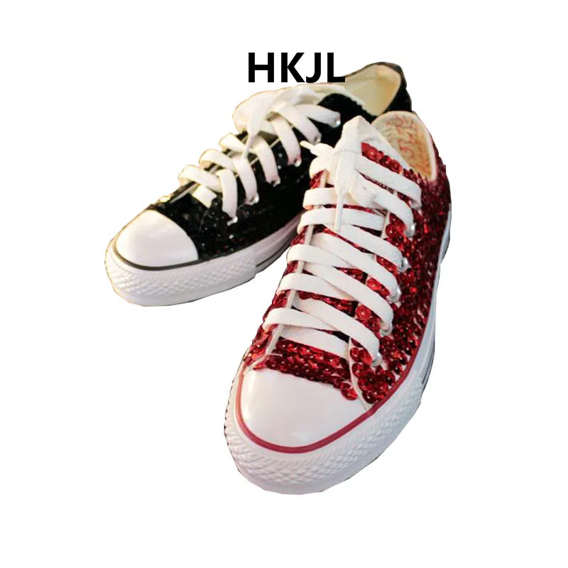 HKJL/Новинка весны 2019 расшитые вручную блестками кружевные низкие парусиновые
