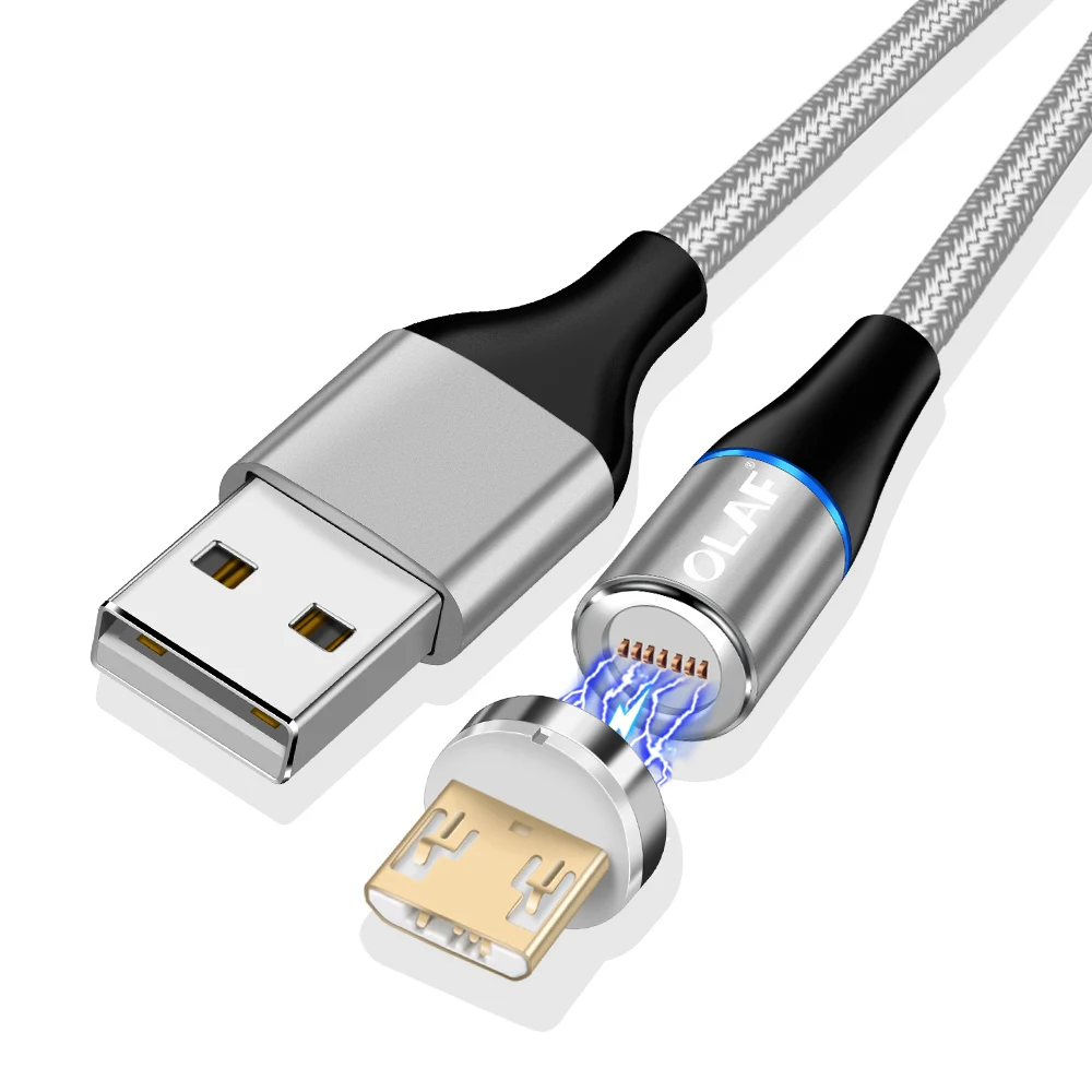 Магнитный usb-кабель Олаф 1 м/2 м, кабели для мобильных телефонов, круглые кабели для быстрой зарядки для iPhone, usb type-C, Micro, Android, usb, магнитные Кабельные шнуры - Цвет: Silver For Micro