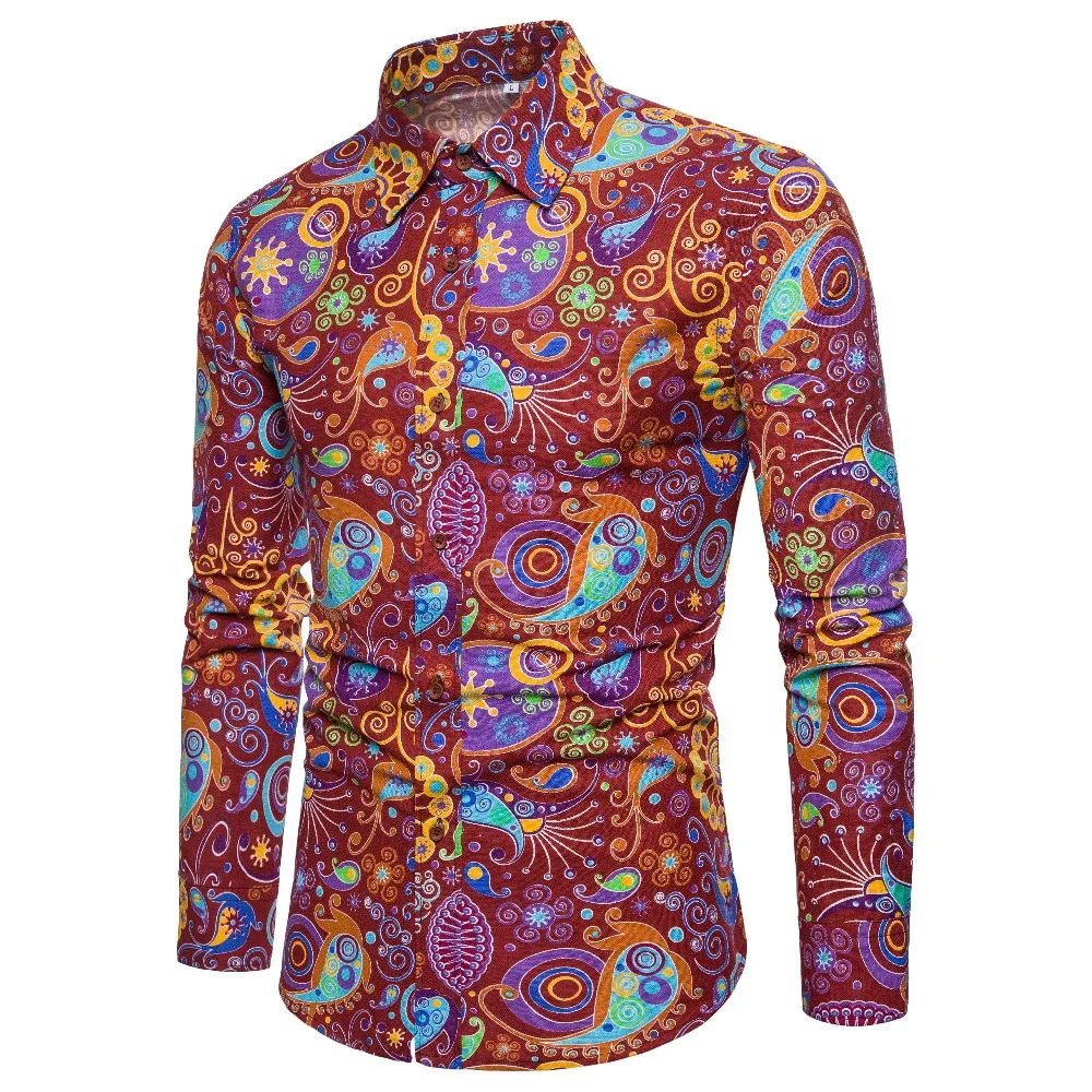 Мужская 2018 рубашка с длинным рукавом Гавайская Camisa Masculina модная брендовая
