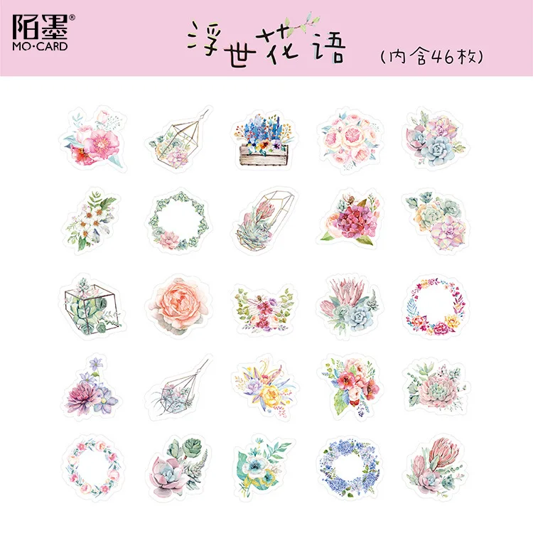 

46pcs/box Cute Flowers Plants Washi Sticker Scrapbook Stick Decorative Stickers Ablum School Student Diary Supplies PH153