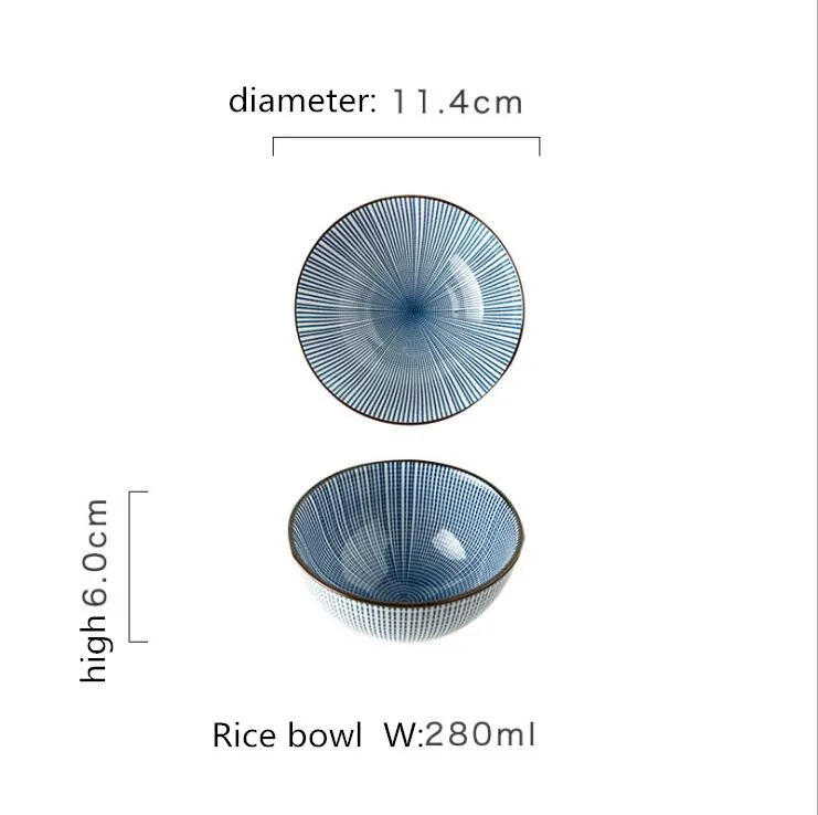 Rice bowl Голубое годовое кольцо обеденная тарелка керамическая кухонная тарелка посуда набор блюд рисовый салат лапша миска суп кухонный инструмент для приготовления пищи - Цвет: Rice bowl