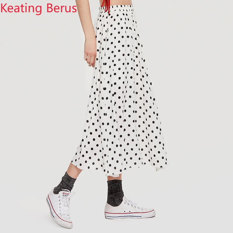2019 Женская юбка с высокой талией свободная большие размеры пляжная в горошек