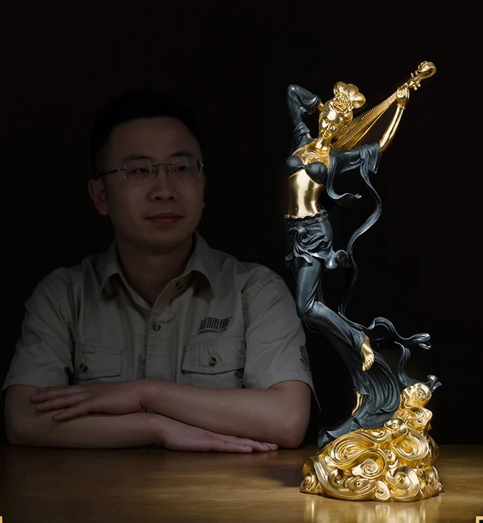 

50cm large 24K gold-plating Global Limited Edition Original Japan Dunhuang Geisha brass Sculpture Asia business art TOP Ornament