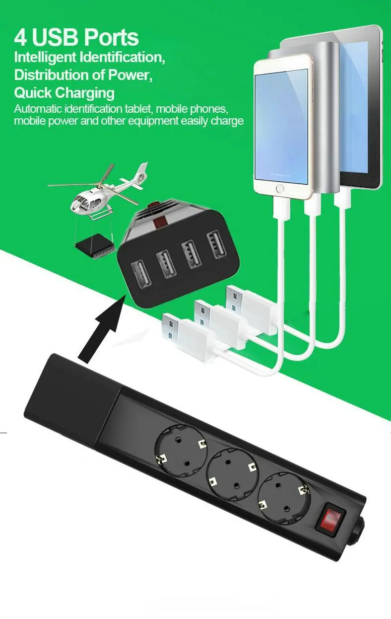 Smart портативный Desktop Съемная 4 USB путешествия зарядное устройство 3 ЕС мощность