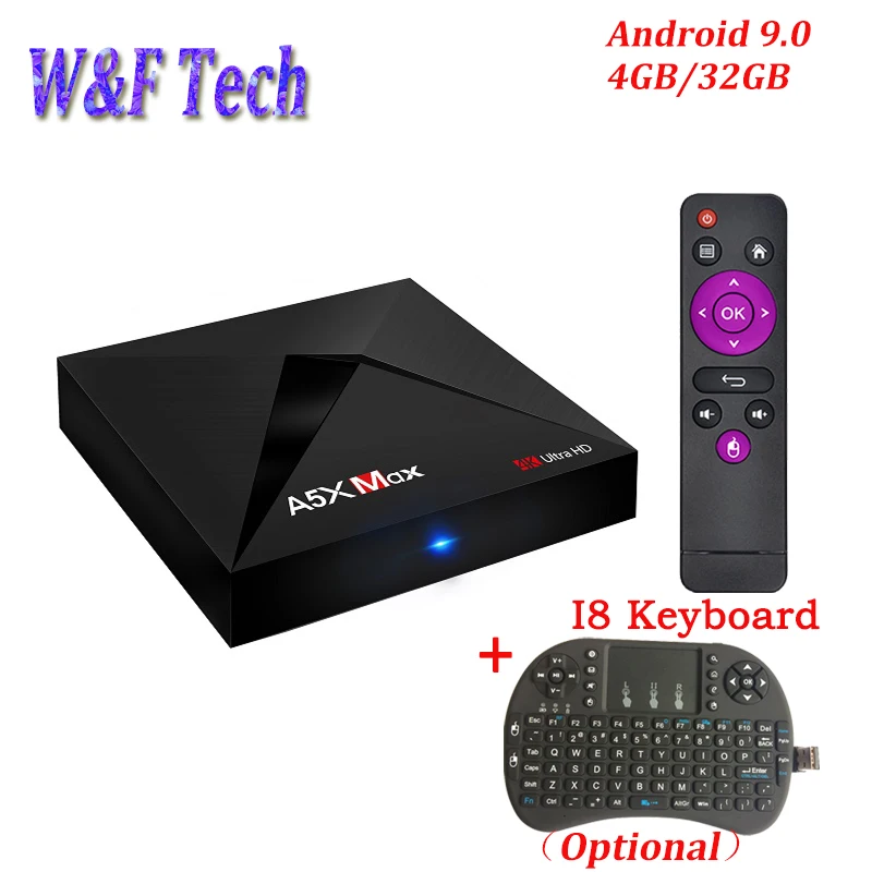 Смарт ТВ приставка A5X Max 4 ГБ 32 Android 9 0 RK3328 четырехъядерный 2 4G WiFi BT4.0 UHD 100M HD2.0 4K