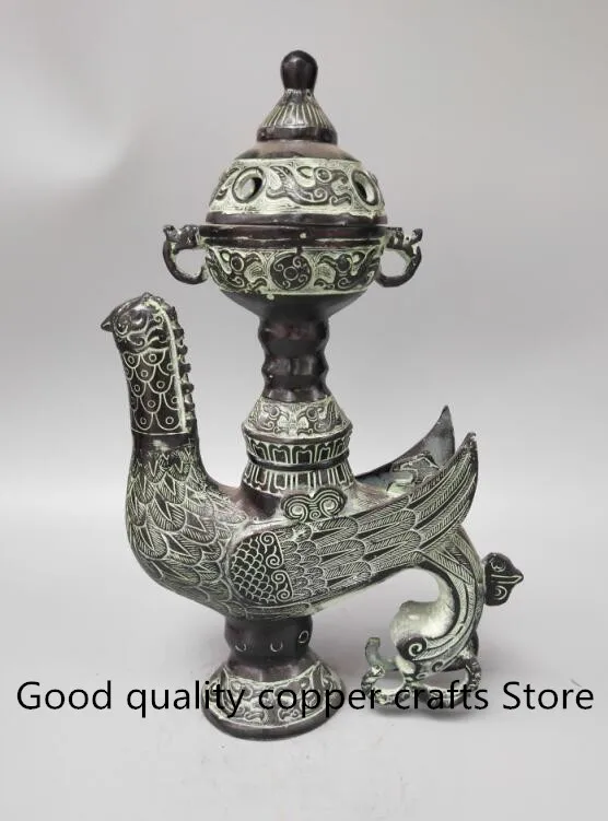Китайская старинная Бронзовая птица Феникс курильница ремесла статуя