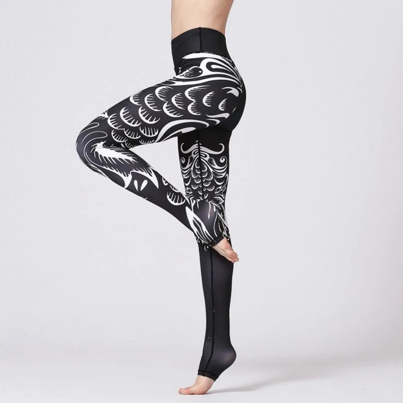 Black Totem Спортивные штаны для йоги для женщин с высокой талией, для фитнеса, с принтом, трико, леггинсы для тренажерного зала, Спортивная, эластичная, с цветком, с контролем животика для бега - Цвет: Black Totem