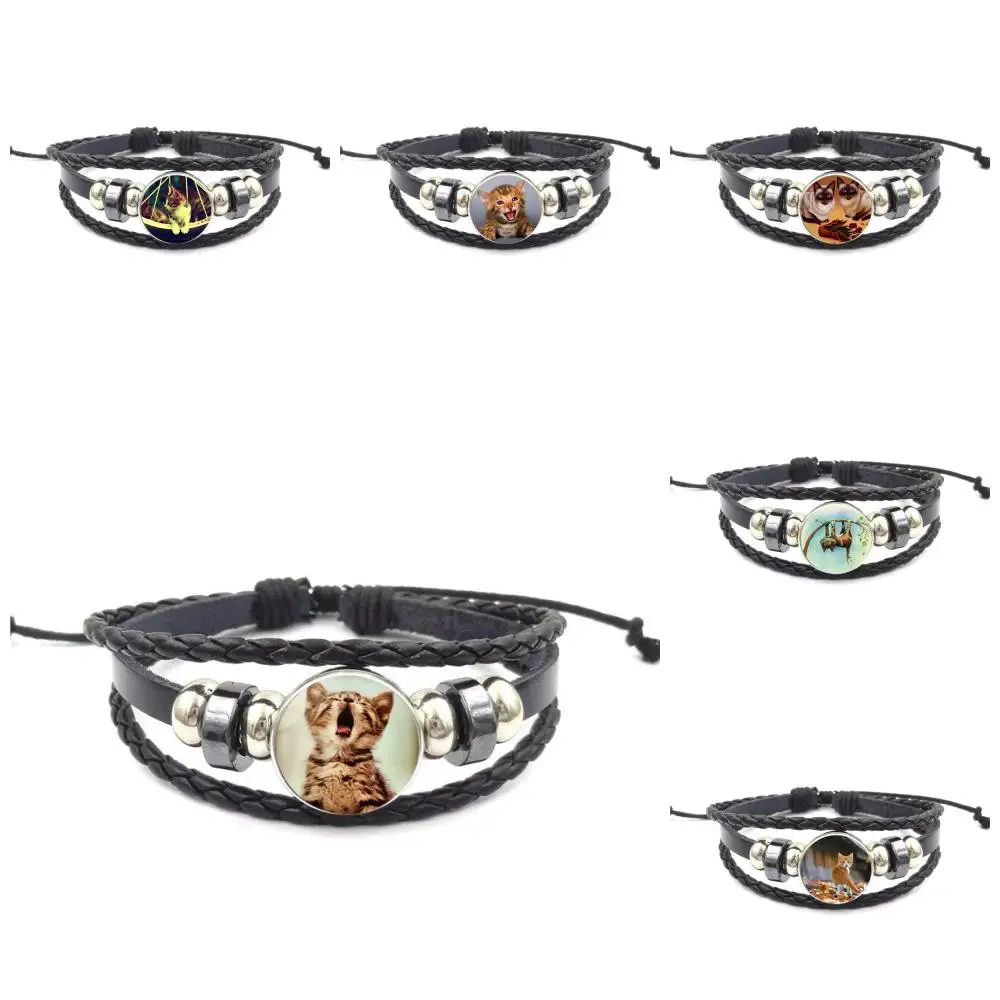 Для детей Винтажные Ювелирные изделия стеклянный кабошон Йога черный кожаный