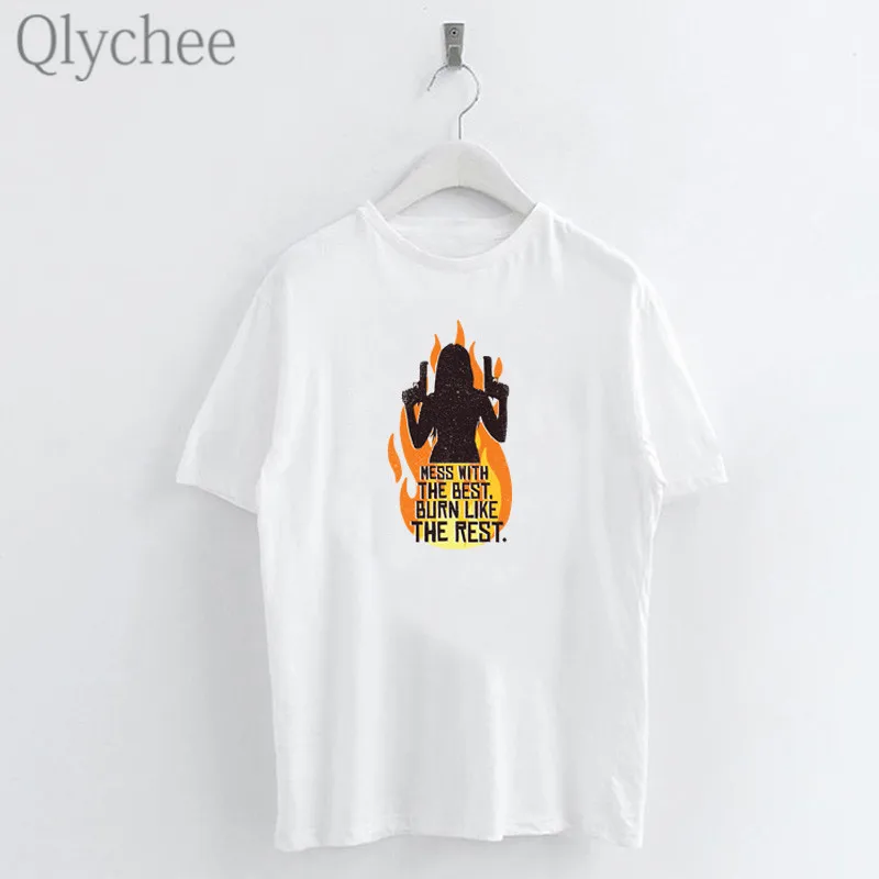 Женские футболки с буквенным принтом Qlychee Harajuku летние свободные коротким рукавом