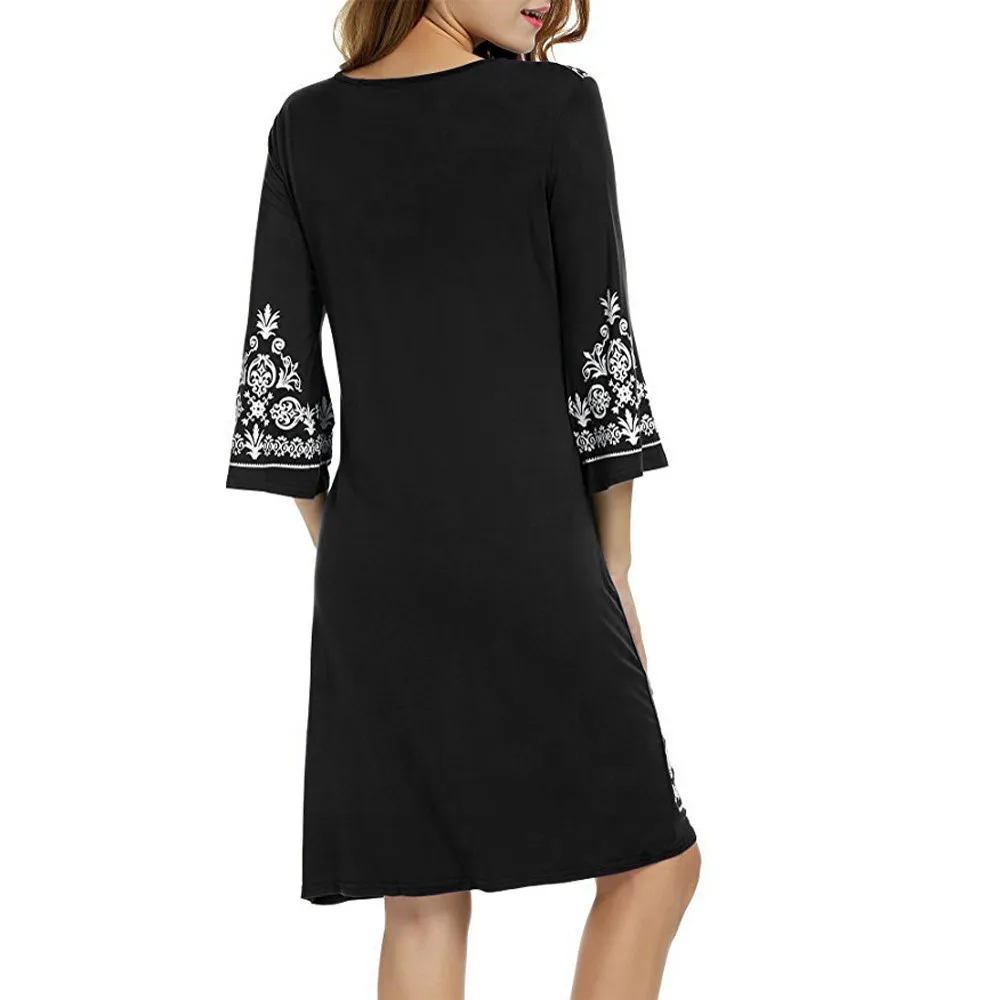 Элегантное женское платье с рукавом 3/4 Повседневное цветочным принтом футболка