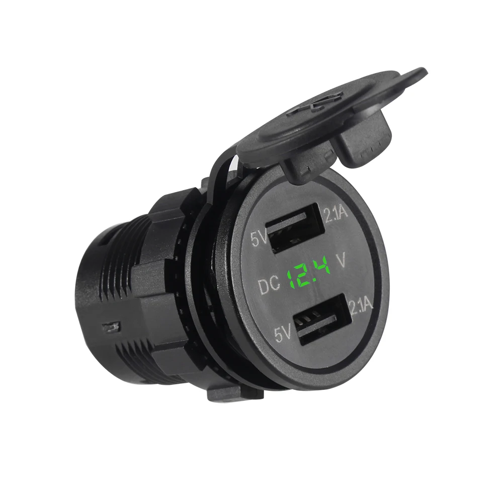 Powstro Dual USB зарядное устройство автомобильное зарядное устройство Прикуриватель разъем светодиодный вольтметр Водонепроницаемый мобильный телефон смарт Зарядка адаптер
