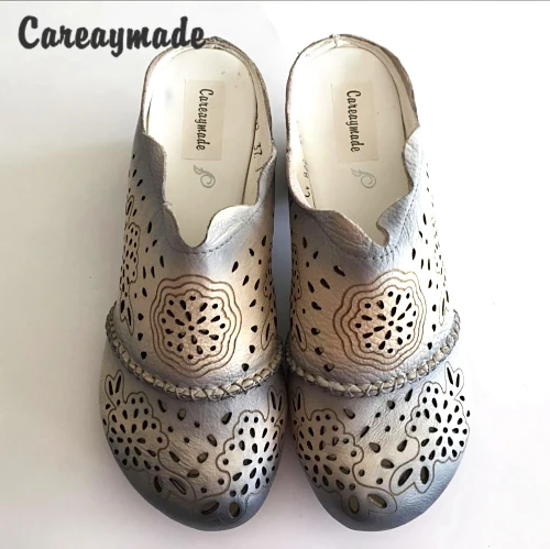 Женские летние тапочки Careaymade из натуральной кожи в этническом стиле на толстом