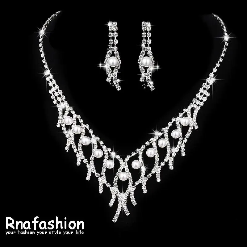 RNAFASHION посеребренное ожерелье и серьги с имитацией жемчуга Комплект V образной