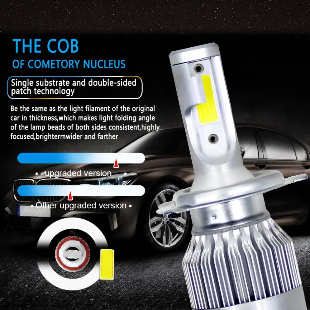 1 пара H4 / HB2 9003 C6 10800LM 6000K 120W COB светодиодный светильник для головы автомобиля набор