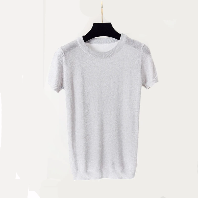 Neploe 2019 Summer Autumn Women Bright Silk Sweater Slim Sexy short-sleeve O neck elastic Knitwear Fashion Tops 65878 | Женская одежда