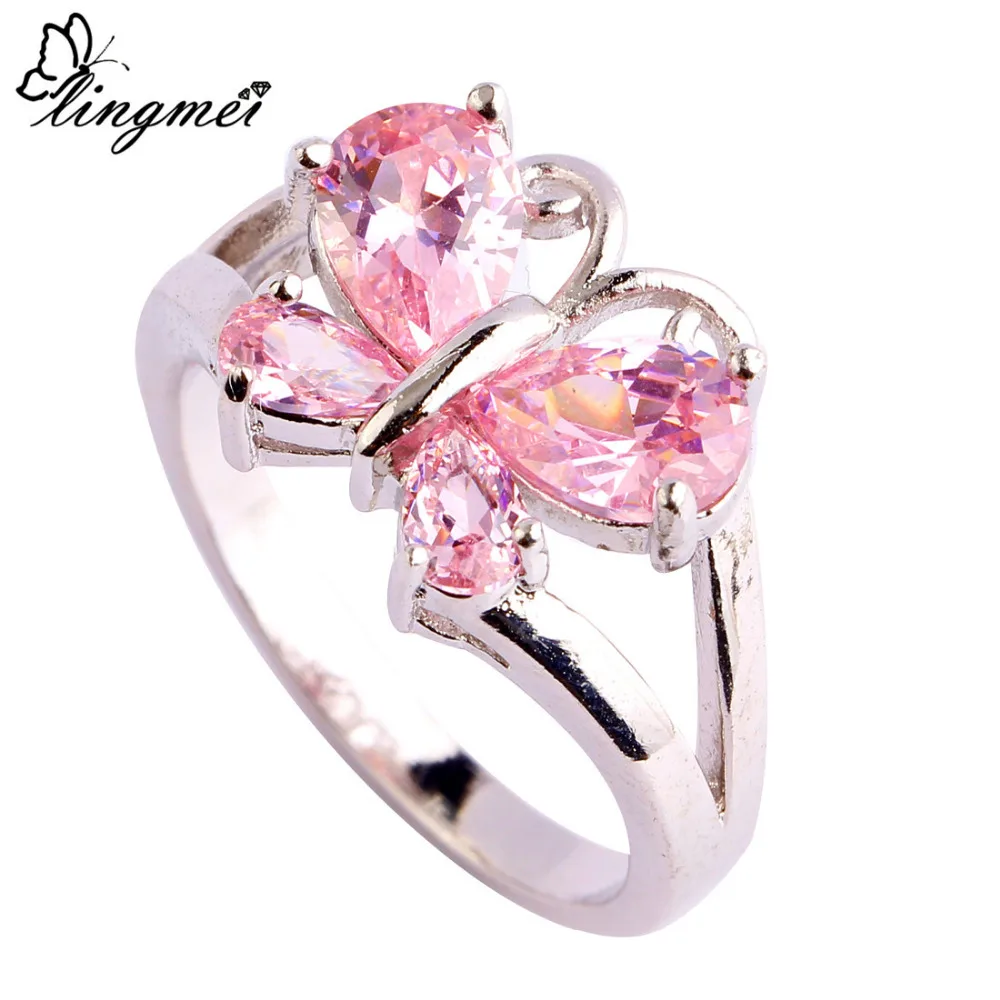 Lingmei сладкий Новинки для женщин Бабочка Дизайн Jewelry Novelt Розовый Мода Серебряный