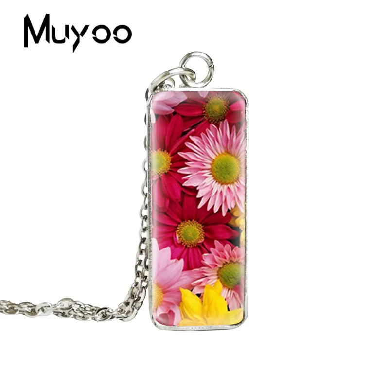 2019 New White Daisies Square Necklace Daisy Art Painting Pendant Class Dome Photo Jewelry | Украшения и аксессуары